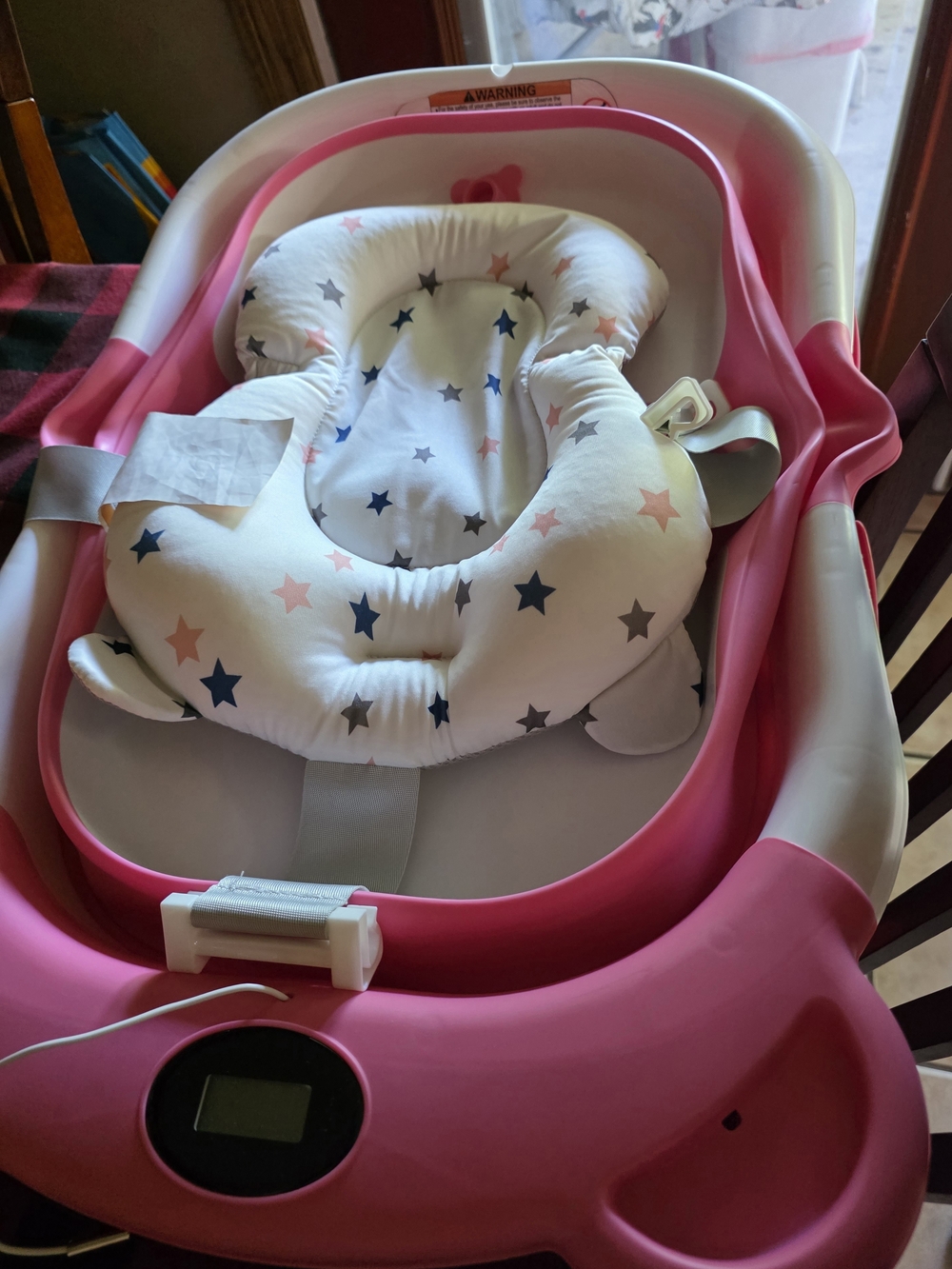 Pink Infant Foldable Bath Tub with Star-Print Support Cushion